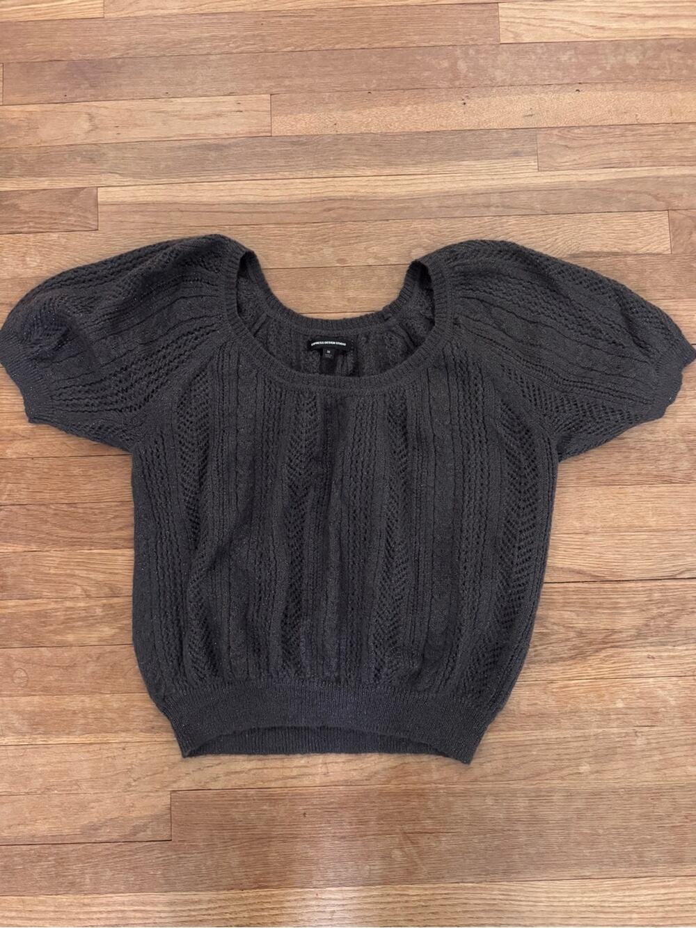 Express Design Studio Women's Charcoal Wool Blend Metallic Knit Sweater - Size M